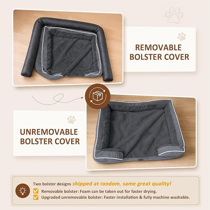 Comfort Expression Orthopedic Dog Bed for Extra Large Dogs with Bolster | Waterproof Dog Couch Bed with Washable Cover & Non-Slip Bottom, Supportive Egg Crate Foam XL Pet Bed, 48x30 Inch
