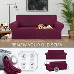 Stretch Loveseat Couch Cover, 2 Cushion Couch Slipcover,Wine | 1-Piece Washable Sofa Cover Pet Friendly (55"-78") Furniture Protector Soft Jacquard, Elastic Bottom for Dogs & Kids