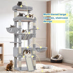 Hey-brother Cat Tree Tower with Extra Large Platform and Basket, MPJ080W | 71.7 Inches Scratching Posts with Specious Condo, 2 Cozy Hammocks, Scratch Board for Indoor Adult Cats, Maine Coon Light Gray