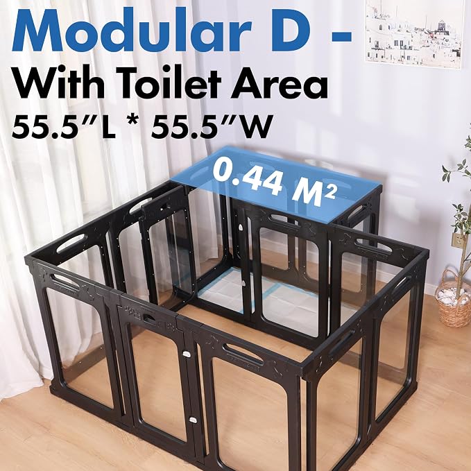 2 Room Acrylic Dog Playpen Indoor, Height 24", 14 Panels, Ideal for Small & Toy Dogs, Black