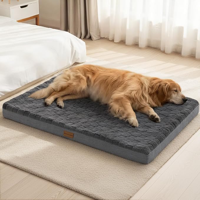 Patas Lague Orthopedic Large Dog Bed Pet Crate Mat 42''X28'' Dark Grey | Egg-Crate Foam Dog Couch For Large Sized Dogs, Waterproof Removable Cover, Soft Pet Bed With Nonskid Bottom