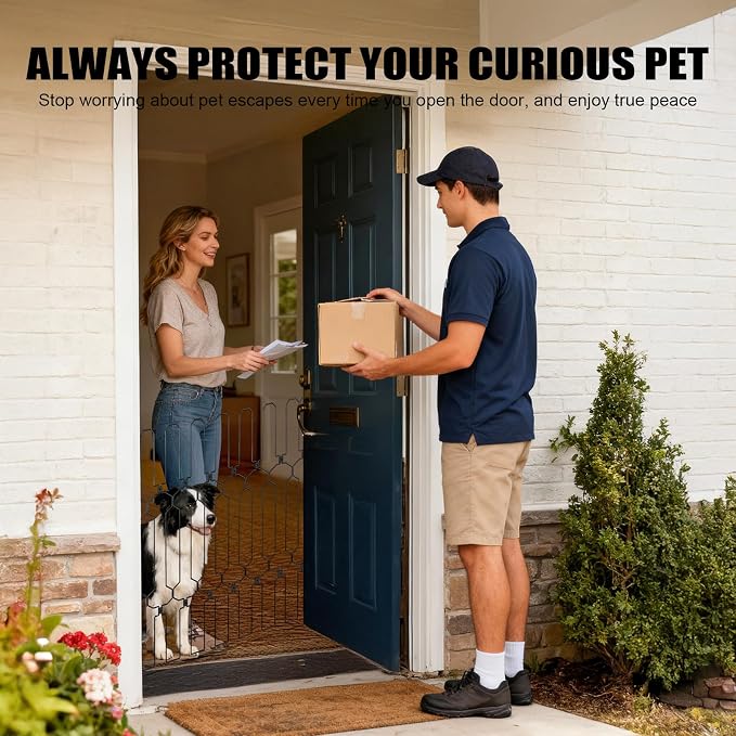 Retractable Dog Gate for Front Door, 35.4" Wide 30.7‘’ Tall Safety Metal Pet Gate for Dogs When Opening, Easy Install Front Entry Dog Door Barrier