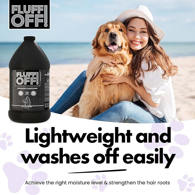 Fluff Off! by Girl With The Dogs, Natural Deshedding Dog/Cat Conditioner, 1 Gal, Made in USA 8 Wks+