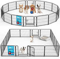 Metal Dog Playpen - 24" Height 16 Panels Foldable Exercise Pen for Dogs Indoor/Outdoor Pen with Door for Puppy Portable Pet Playpen Polygon Dog Enclosure (Black)