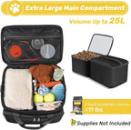 6 Set Dog Travel Bag, Large Pet Travel Kit for Supplies, Black | Includes 2 Food Containers, 1 Pet Organizer for Dogs, 2 Collapsible Bowls, 1 Treat Pouch, Dog Weekend Overnight Bag Luggage