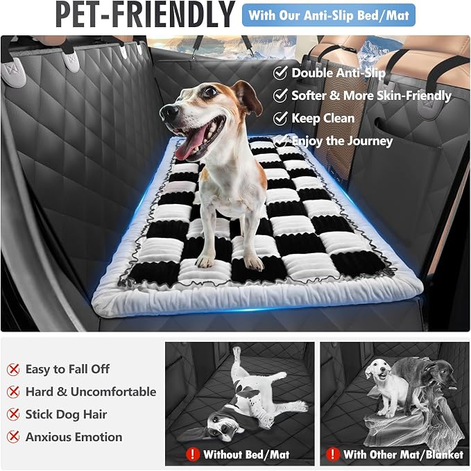 Backseat Dog Bed Non-Slip, Dog Bed for Car Back Seat Soft and Comfortable, Back Seat Pet Bed Mat for Travel, Pet Car Blanket for Backseat Extender and Seat Covers Checkered (51”X 23.5”)