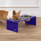 DBL2001F Keaton 7.5" Medium/Large Modern Acrylic Rectangular Elevated Pet Feeder with 54oz 2-Stainless Steel Bowls, Purple/Chrome