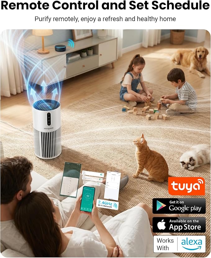 Air Purifiers for Home Pets | Smart HEPA Pet Air Purifier for Bedroom, Smart WiFi 2200 Sq.Ft, Alexa Control, Washable Filter for Smoke Dust Odor