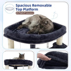 Gitelsnour Corner Cat Tree, All Sisal Multi-Cat Scratching Posts GCT035G | 63.8" Cat Tower for Indoor Cats with Cat Condo, 2 Large Cat Caves, Big Top Perch, 2 Hanging Baskets & Sisal Ramp, Drak Gray