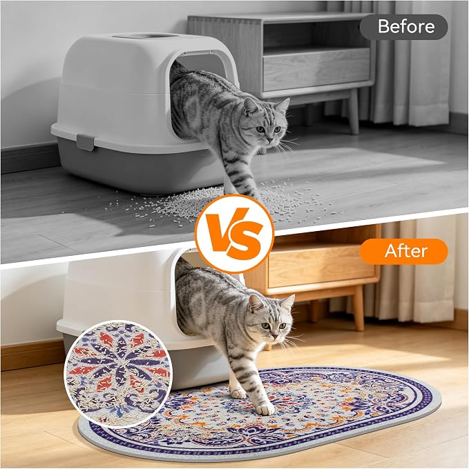 Cat Litter Mat, 40"x30" High Density PVC Litter Trapping Mat, Non-Slip, Waterproof & Urine-Proof Kitty Litter Catcher Mats, Soft on Kitten Paws, Easy to Clean, Cat Essentials Blue