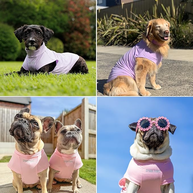 Spark Paws Sunblock Dog T-Shirt, SPF30 Protection, Lightweight Breathable Quick Dry for Dogs with Sensitive Skin - Purple & Pink (Set of 2) - XL