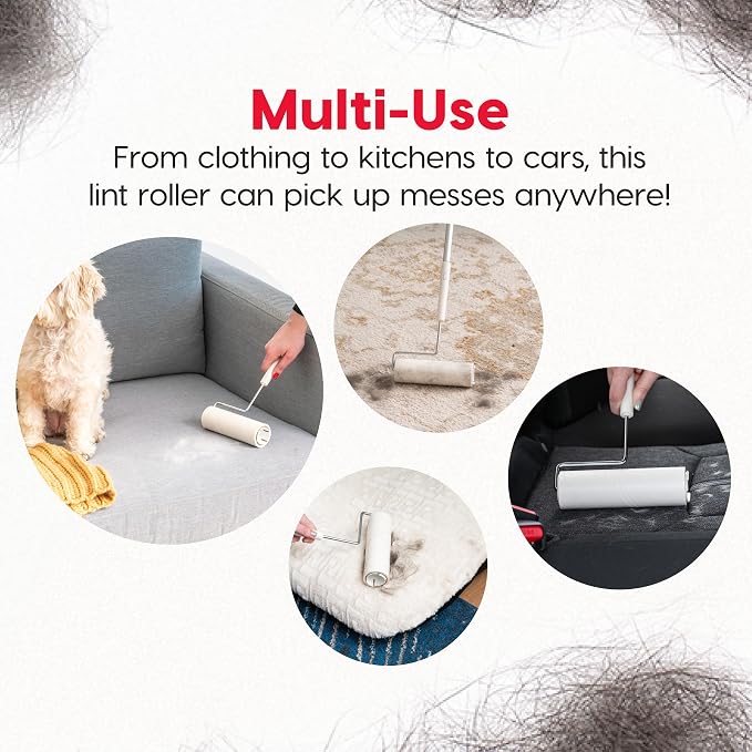 IRIS USA Large Lint Roller with Extension Pole, Storage Box, Refills | Comes With Lint Roller Cover, Extra Refills*6: 90 Sheets/Roll- 540 Sheets Total, Easy Tear Design, Pet Hair Remover