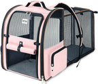 Large Cat Backpack Carrier Expandable Foldable Pet Carrier Backpack for Small Dogs Puppy Medium Cats Fit Up to 18 Lbs for Travel, Hiking,Pink XL Size
