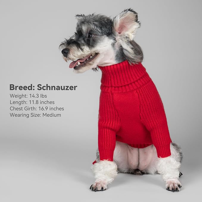 cyeollo Red Dog Sweater Long Sleeve Knitted Turtleneck Pullover Clothes | Ultra Soft Warm Knit, Full Coverage, 4-Way Stretch for Easy Movement, Easy On & Off, Winter Daily Wear for Small Dogs