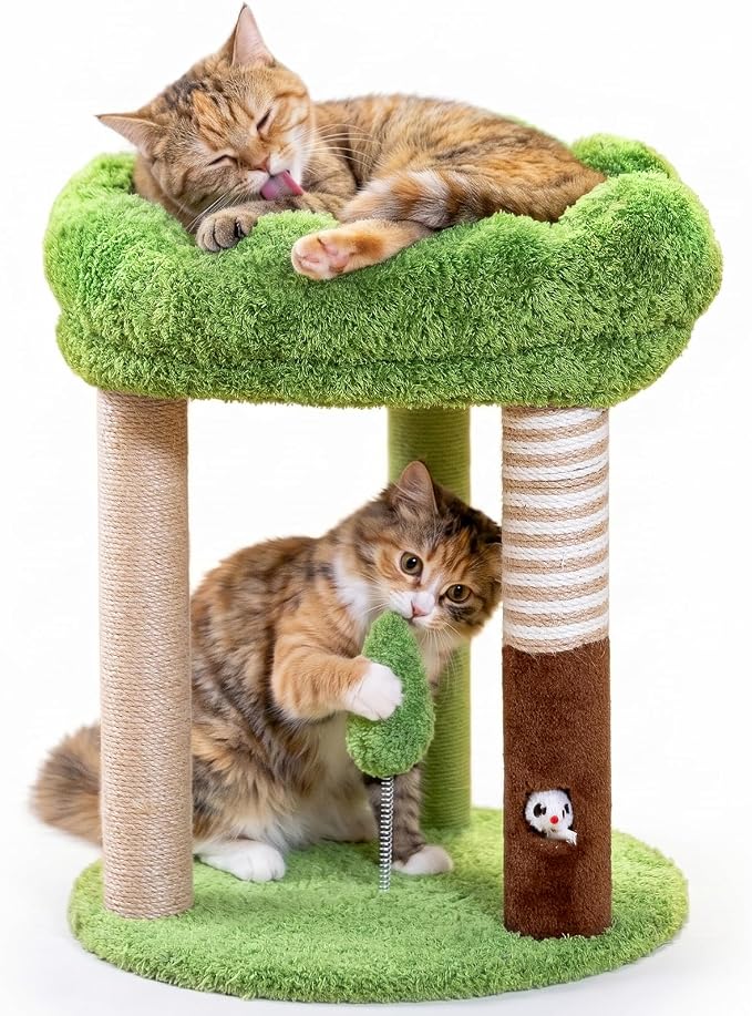 Woochpet 20" Small Cat Tree with 3 Scratching Posts and Perch Bed | Removable Washable Top Cover, Natural Sisal Rope, Compact Design, For Small Cats and Kittens