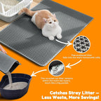 Cat Litter Mat 24"x16",Double Layer EVA Litterbox Mat Dark Gray | Extra Large Honeycomb, Waterproof & non-slip, Odor-free, easy clean, washable durable floor protector,scatter control