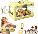 Foldable Hard Cat Carrier, Transparent Pet Crate for Cats & Small Dogs, Collapsible Travel Kennel with Ventilation & Urine Pad Mesh Grid, Portable Travel cage, Essential for pet Travel, Yellow