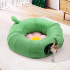 PEQULTI Flower Donut Cat Tunnel Bed Washable Plush Mat Multi for Small Pets | Round play tube with soft detachable plush mat, multi-pet toy fit indoor cats, kittens, puppies, rabbits and ferrets
