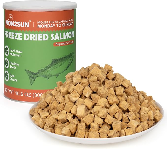 Freeze-Dried Salmon Treats for Dogs and Cats, 10.6 oz | Single Ingredient, High Protein Recipe, Grain-Free Snack, Food Topper Use, Training Treats