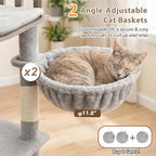 Gitelsnour Sturdy Cat Tree Tower with 2 Large Condos, 4 Big Perchs GCT039W | 74.8" Sturdy Cat Furniture for Indoor Cats Large Adult with 2 Cozy Cat Baskets, Sisal Scratching Posts & Toys, Light Gray