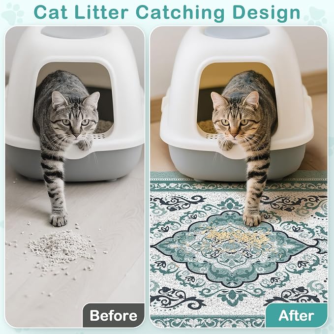 Unicorn Catcher 33"x22" Cat Litter Mat Non-Slip Washable Litter Box Mat | High-Density PVC Litter Catcher Mat Efficiently Traps Scattered Litter From Paws To Keep Floors Clean