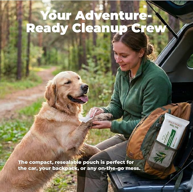 Best Pet Supplies Cleaning Dog Wipes - Cleansing Tea Tree, 400 Count | Tea Tree Scente, Large 8"x9", Vitamin E, Puppy & Cat Safe, Gentle Grooming, Resealable Pouch Prevents Drying