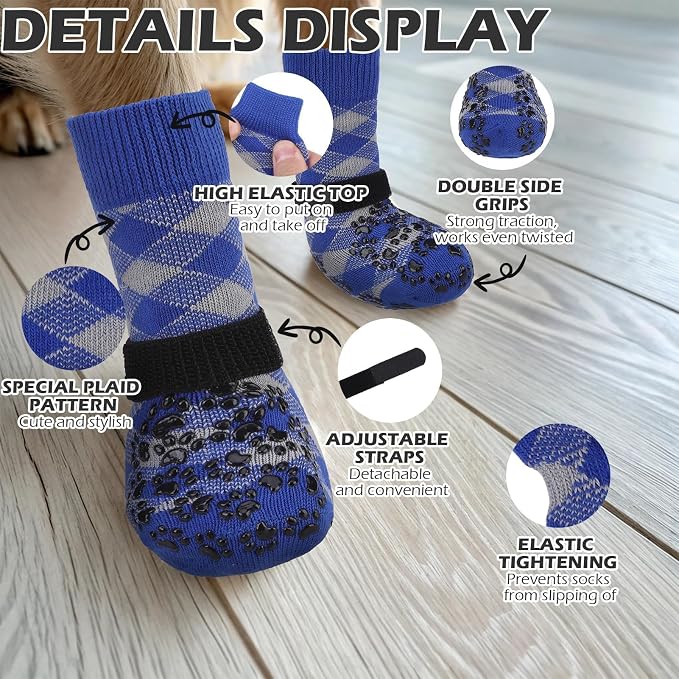 EXPAWLORER Dog Socks for Summer Hot Pavement to Prevent Licking Paws, Anti Slip Doggie Booties Grippy Shoes for Hardwood Floors, Boots & Paw Protectors for Small Medium Large Senior Dogs Blue S