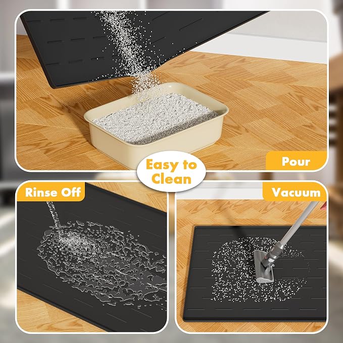 Pieviev Extra Large Silicone Litter Box Mat, Easy to Clean, 40'' x 28'' | Extra-Large Coverage Area Litter Mat, Soft on Kitty Paws, Grooves Reduce Waste, Raised Edges Trap Urine and Spills.