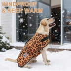 BEAUTYZOO Dog Winter Coat for XX-Large Dogs Waterproof, Warm Reflective Great Dane Oxford Canvas Jacket, Fleece Dog Cold Weather Coats Windproof for Female Male Dogs, Leopard XXL
