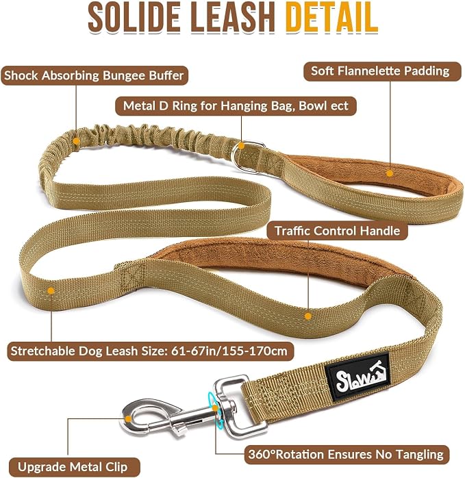 SlowTon No Pull Dog Harness - Heavy Duty Dog Harness and Leash Set for Medium Large Dogs, Reflective Tactical Harness with Soft Padded and Front Clip for Easy Walk and Training (Tan, L)
