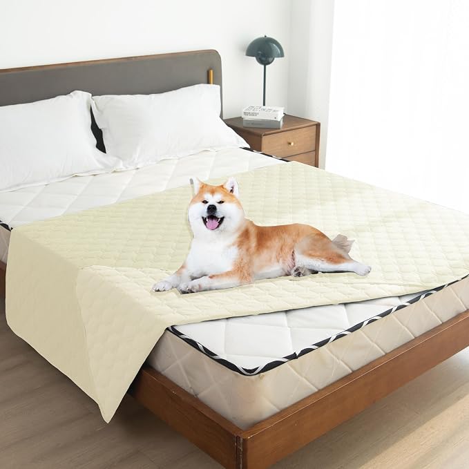 gogobunny 100% Double-Sided Waterproof Dog Bed Cover Pet Blanket Sofa Couch Furniture Protector for Puppy Large Dog Cat, Reversible (82x82 Inch (Pack of 1), Dark Cream/Light Cream)