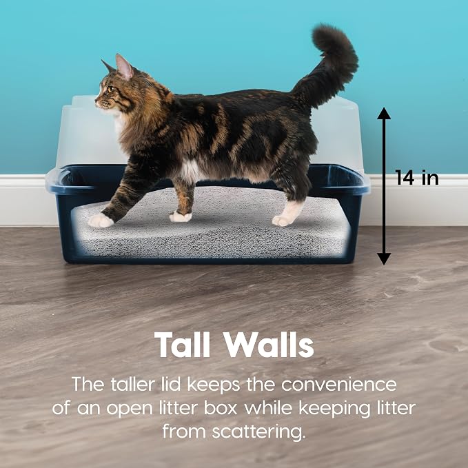IRIS USA XX-Large High Sided Cat Litter Box, Scatter Shield, Navy | Maine Coons, Big Cat Accommodation, Oversized Basin, Extra Room Interior, Generous Dimensions, Comfortable Space