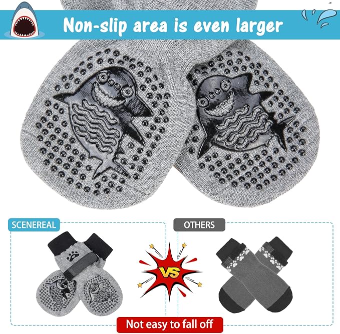 SCENEREAL Anti Slip Dog Sock to Prevent Licking Paws for Hardwood Floors, Boots & Paw Protector Shoes for Hot/Cold Pavement with Grippers, Double Sides Grips for Small Medium Large Senior Dogs