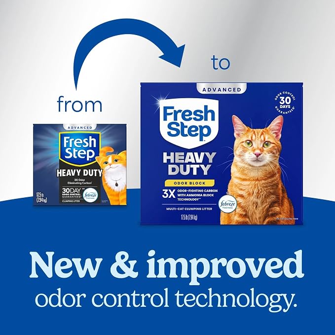 Fresh Step Advanced Heavy Duty Multi Cat Clumping Cat Litter with Febreze Freshness, Low Dust, Odor Control with Ammonia Block Tech, Compatible in Automatic Litter Boxes, 17.5 lb | Heavy Duty, Odor Control, 3X Odor-Eliminating Carbon, Ammonia Block Tec...