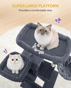 Hzuaneri Large Cat Tree, 72 Inch Tall Multi-Level Cat Tower for Indoor Cats | Cat Condo Furniture with 6 with Sisal Scratching Posts, 2 Large Platforms, 2 Cats House, Hanging Basket, Dark Gray MS18318SG