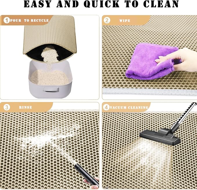 HCY&WLD Cat Litter Mat, Honeycomb Double Layer Litter Trapping Mat | Safe Materials, Soft on Paws, Waterproof Urine Proof Non-Slip, Protects Floors, Less Waste, Easy to Clean, Beige, 24" x 18"