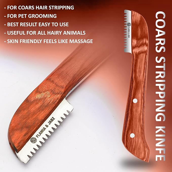 FLAMIA & JABZ FJ Professional Stripping Knife kit (6 pieces set) for Dogs & Pets, Wooden Handle Grip with Stainless Steel Blade (Right handed) (Orange)