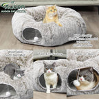 AUOON Plush Cat Tunnel Bed for Indoor Cats, 36" L x 36" W x 11.5" H, Khaki | 2 in-1 Interactive Cat Toy, with Hanging Ball Toy, Machine Washable Center Pad, for Kitten Puppy Rabbit Ferret