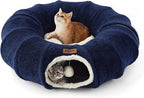 ZOMISIA Cat Tunnel Bed for Indoor Cats, Cute Cat Donut Toy Tunnel for Small Large Cats with Washable Circle Cushion, Peekaboo Pet Cave Play Tunnel for Kitten, Puppy, Navy Blue