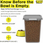 Mighty Tuff 35 lb Pet Food Storage Container with Airtight Lid, Clear | Secure lid clasp helps keep dog and cat food fresh while the clear container simplifies pantry organization.