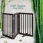 Semiocthome Bamboo Dog Gates Indoor 3-Panel Freestanding Puppy Gates for The House with 2 Metal Stands 24" H Folding Wood Pet Gate for Stairs Doorway Expands Up to 55" Fully Assembled Espresso