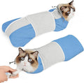 Supet Cat Grooming Wrap for Cutting Nails, Self-Adhesive Calm Cat Swaddle | Bite-Proof Mesh Hood & Thick Waist Strap Anti-Escape Anti-Scratch Bag for Nail Trimming, Medication, Ear Cleaning (Blue S)