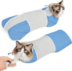 Supet Cat Grooming Wrap for Cutting Nails, Self-Adhesive Calm Cat Swaddle | Bite-Proof Mesh Hood & Thick Waist Strap Anti-Escape Anti-Scratch Bag for Nail Trimming, Medication, Ear Cleaning (Blue S)