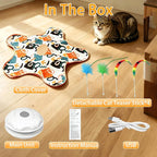Interactive Cat Toy for Indoor Cats,Rechargeable Touch Activated Hide and Seek Cat Toys with Bird Squeaky, 2000 mAh Battery, Cats Feather Toy with 4 Cat Wands Colorful，for All Breeds
