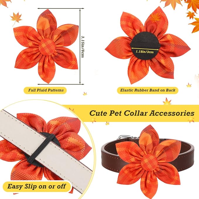 60 Pcs Fall Plaid Dog Collar Flowers Bulk Thanksgiving Pet Flower Collar Bow Ties Holiday Accessories Charms Slide Attachment for Small Medium Large Dog Cat Puppy Bow Grooming Supplies