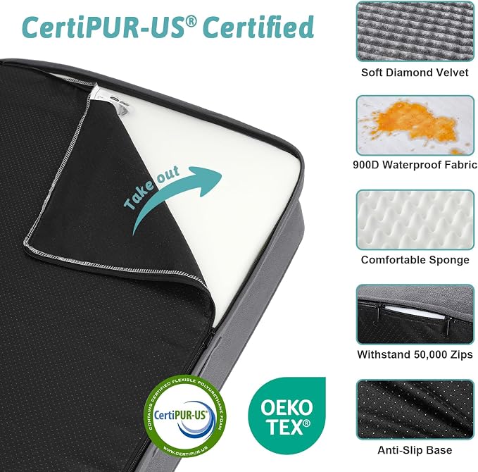 COZY KISS Orthopedic Dog Bed for Medium Small Size Dog, Dogs Crate Bed, L Shaped Foam Anti-Slip Bottom Pet Cat Sofa with Washable Removable Cover, Suitable for Pet Up to 40 lbs, 30x20x6.5 inch, Grey
