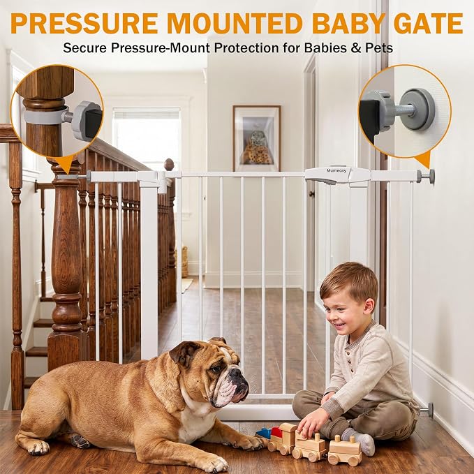 Mumeasy 29.7-43" Baby Gate, Adjustable Safety Gate for Stairs & Doorways | No drill installation, auto close door, one hand operation, adjustable width, for dogs pets babies toddlers