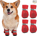 Dog Boots Paw Protector, Reflective Adjustable Non Slip Mesh Summer Breathable Dog Shoes Dog Walking Boots (L Size, Red, 4 Pcs) Intended for Paws Waterproof for Dogs/Cat/Puppy
