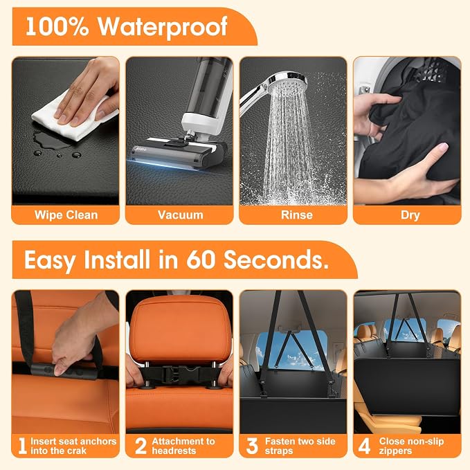 Hard Bottom Dog Car Seat Cover, 52"×65", Waterproof PU Leather | Stable Hard Bottom Support for Comfortable Rides with Large Dogs