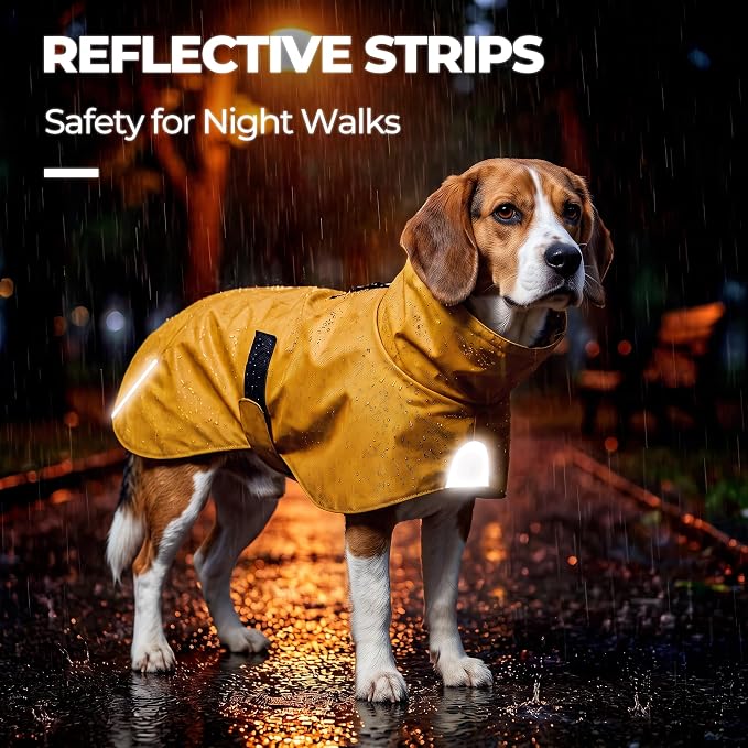 PU Dog Raincoat, Non-Toxic & Odorless Waterproof Vest, Adjustable High Neck and Hook & Loop Belly Closure for Rainy Potty Breaks & Wet Weather Outdoor Walks (Yellow, Small)
